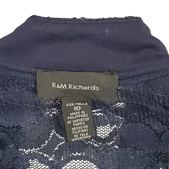 R&M Richards Size 10 Dress Jacket Set Event Formal Floral Lace Sequin Navy NWT - Picture 16 of 16